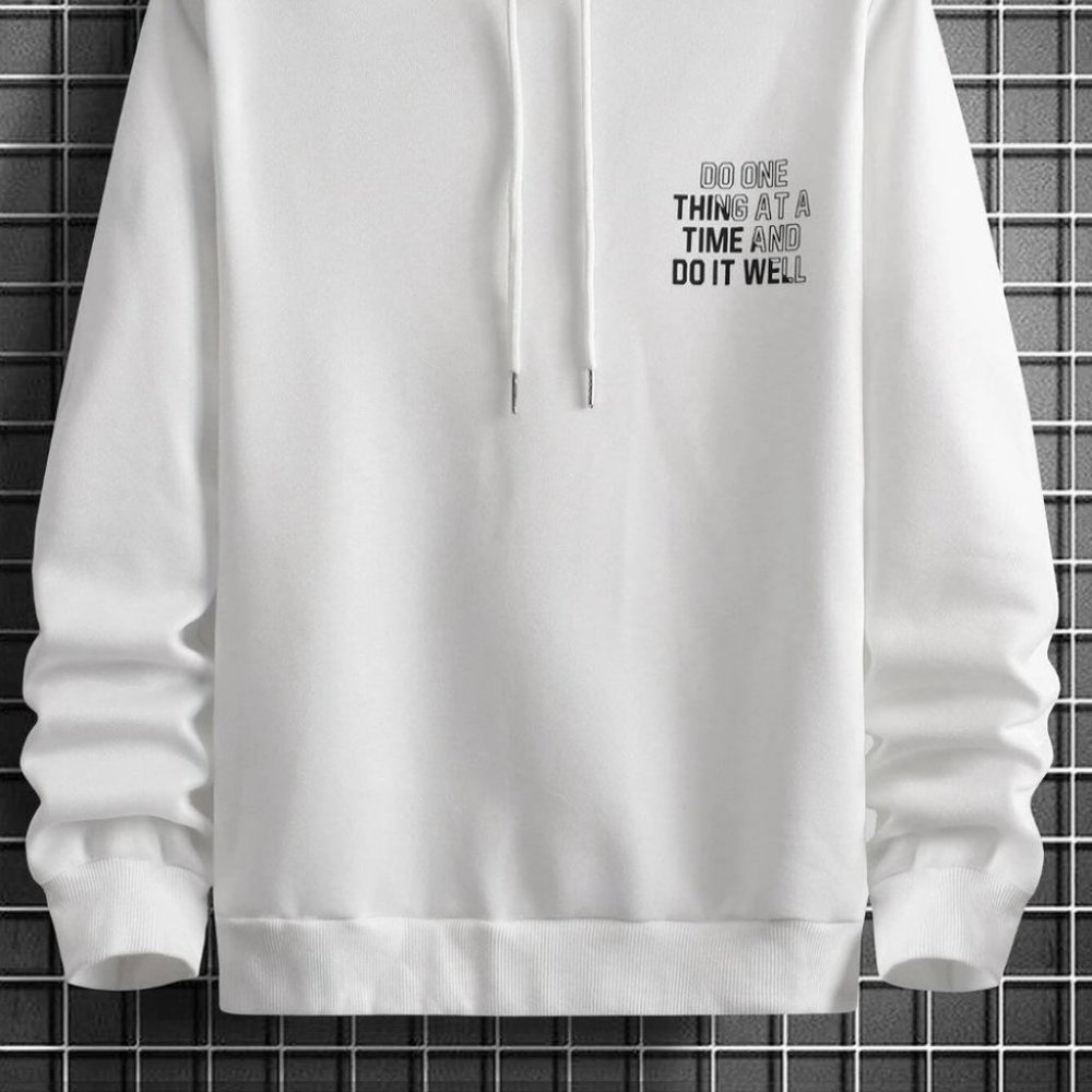 White Mens Hooded Sweater - Picture 4 of 7
